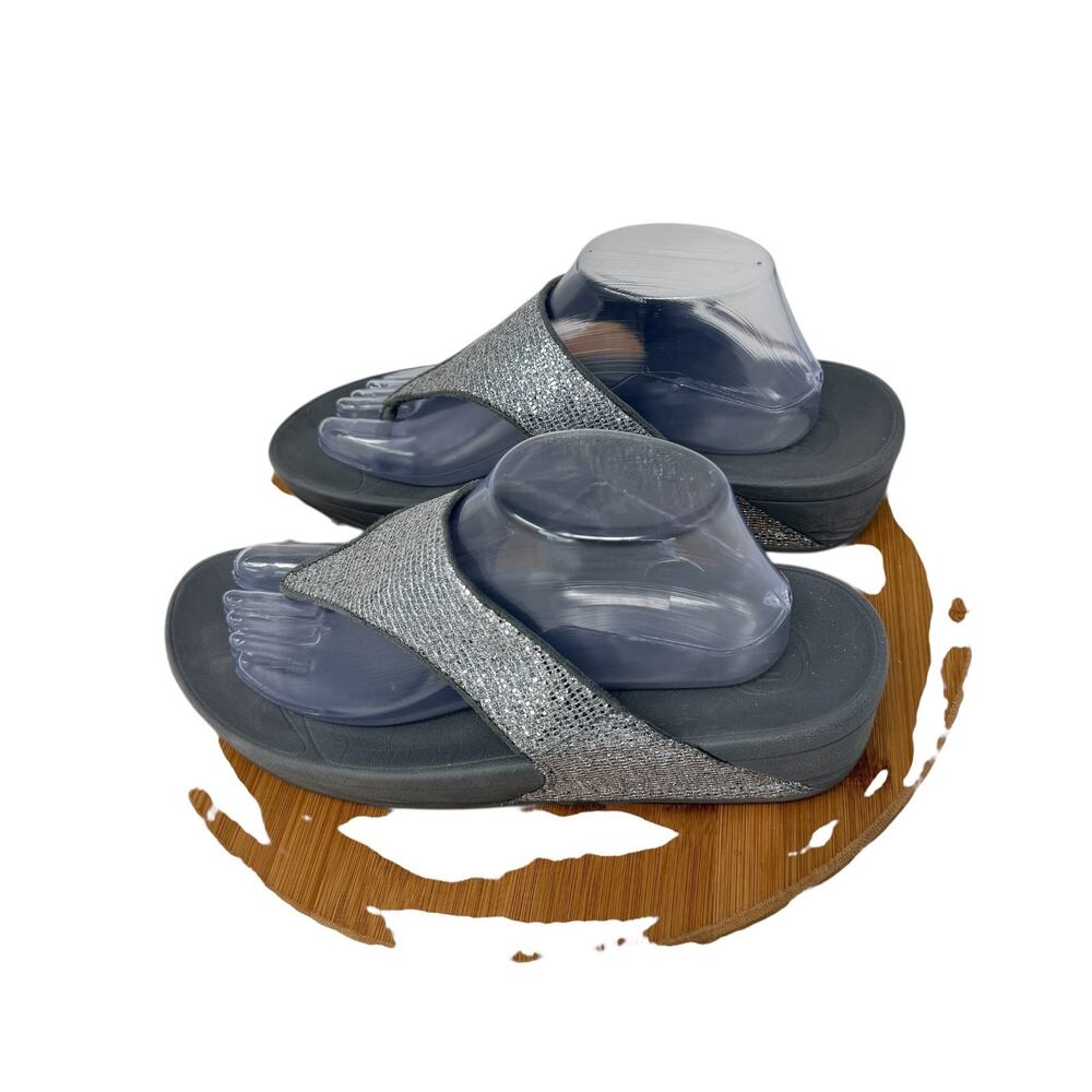 FitFlop Lulu Superglitz Silver Flip Flop Thong Sandals Summer Vacation Womens 10 - Picture 4 of 8